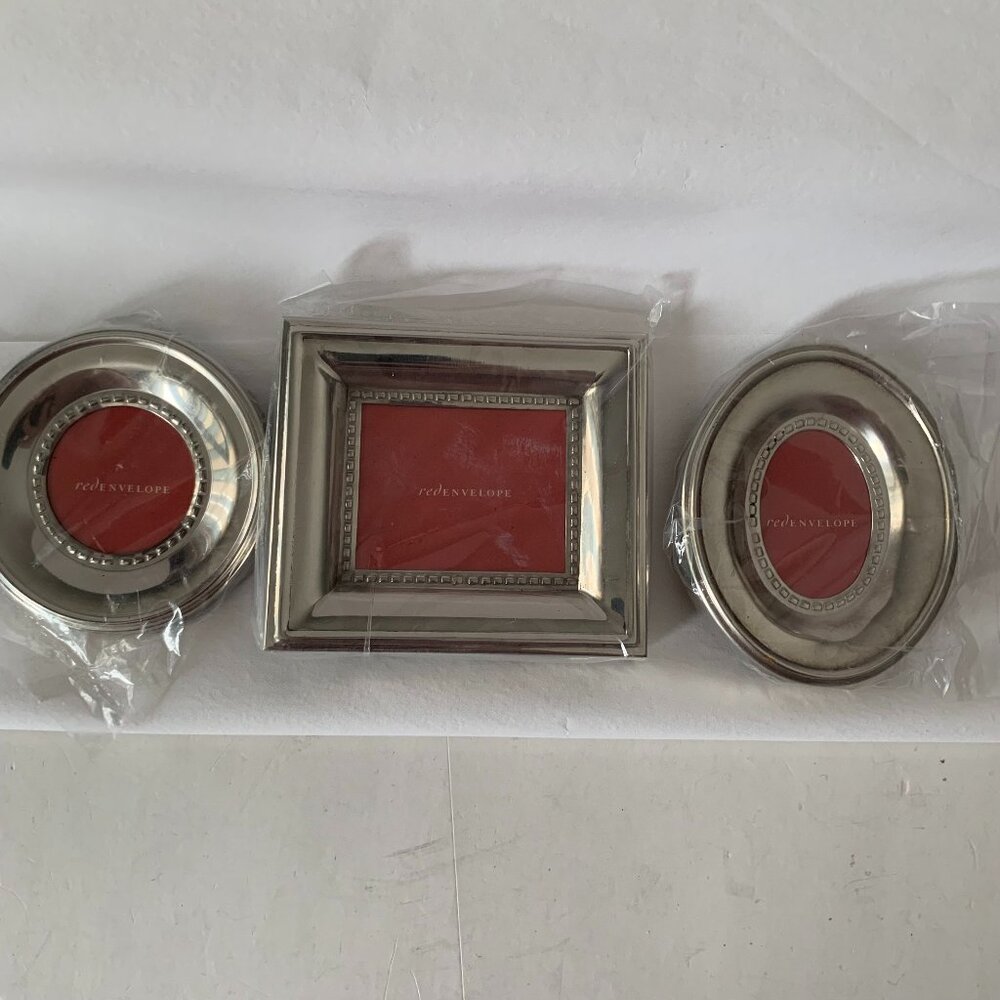 Red Envelope 3 Silver Photo Frame Magnets. Nickel-Plated Brass